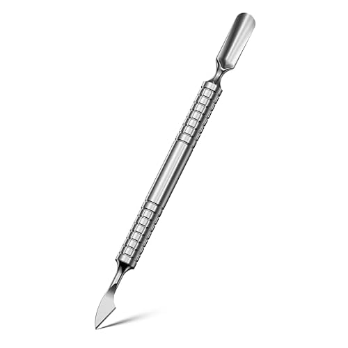 2025 Upgraded Dual Head Cuticle Pusher Remover Tool - Curved & Chisel Edge Stainless Steel, Ergonomic Non-Slip Handle for Professional Salon & Home Manicure Nail