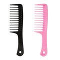 Wide Tooth Comb for Curly Hair - Detangling Shower Comb Black-Pink 2PCS