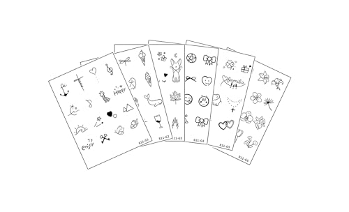 Cute Kawaii Temporary Tattoo Stickers - 6 Sheets Black Designs