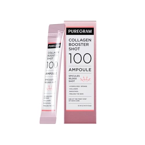 Collagen Booster Shot 100 Ampoule, 0.41oz (0.07ozx 6) Spicule Serum with Collagen, Bakuchiol, 5GF Peptides & Hyaluronic Acid, Elasticity, Smooth Texture & Wrinkle Care