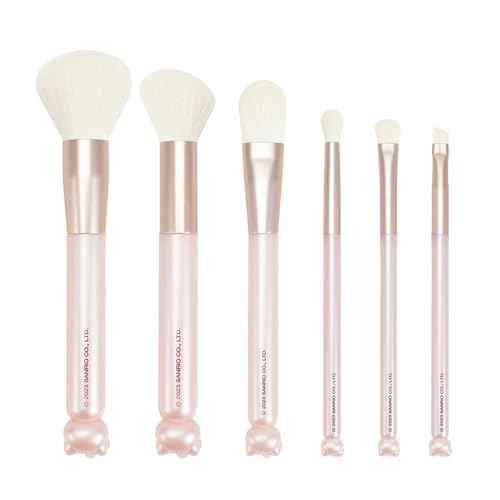 Impressions Vanity 6 PCs Makeup Brush set with Hello Kitty Kawaii Icon and Aluminum Ferrule, Super Soft Makeup Brushes for Foundation, Face Powder, Blending, Defined Shadow, Eye Shadow (Pink)