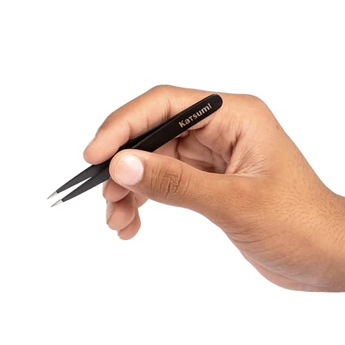 Katsumi Pinnacle 4-Piece Tweezers Set ? Precision Stainless Steel Tweezers for Eyebrows, Facial Hair, Ingrown Hair, Splinters, Hair removal Tweezer for Men & Women, Professional Tweezer Kit (Black)
