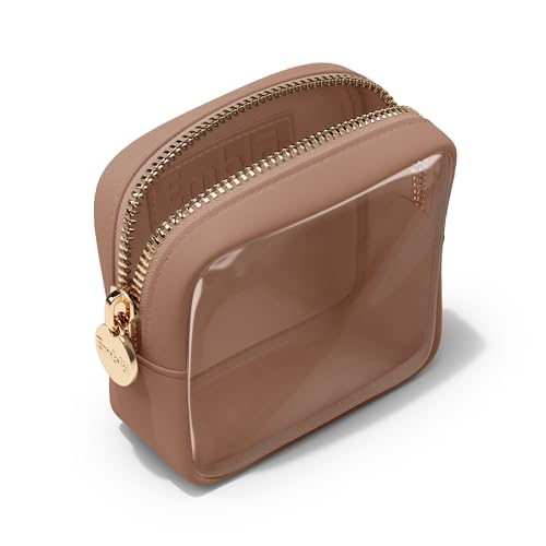 Embla Clear Cosmetic Bag Makeup Case, Clear Zipper Make Up Pouch and Toiletry Travel Tote, Cute Skincare Pouches for Women Girls, Preppy Purse Cosmetic Organizer, Mini Makeup Bags, Mocha Mousse