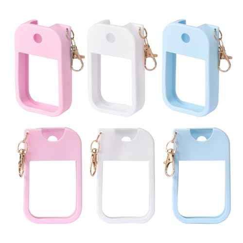 3pcs Silicone Case Compatible With Touchland Hand Sanitizer Spray, Protective Case With Keychain For Spray 1 Fl Oz, Travel Size, Compatible With Power Mist & Glow Mist, (Pink, Blue, White)