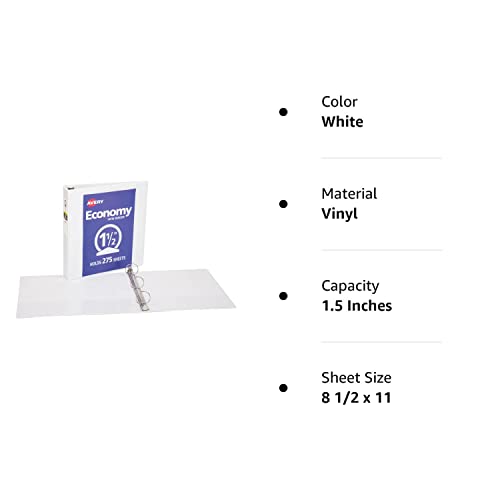 Avery Economy View 3 Ring Binder, 1.5" Round Rings, 1 White Binder (05726)