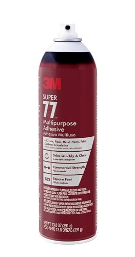 3M Super 77 Multipurpose Spray Adhesive, 13.8 oz., Provides Secure Bond In 15 Seconds, Dries Clear, Ideal For Plastic, Glass, Paper, Fabric, Wood, Foam, Cardboard, Fiberglass & More (77-DSC)