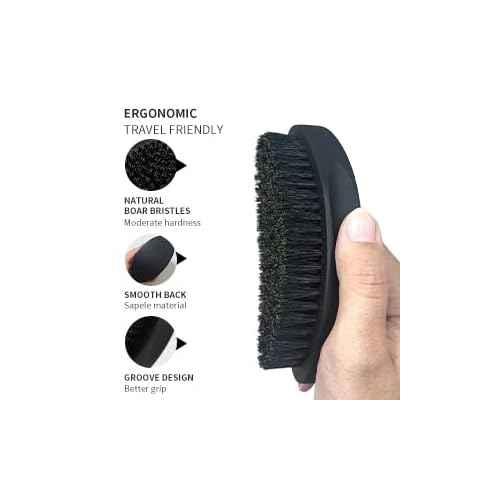 Beard Brush 5-in-1 Set for Men - Natural Boar Bristle Brush & Beard Pen Filler£¬Stainless Steel Beard Comb/Combing Brush/Ramie Storage Bag - Great for Grooming Beards and Mustaches