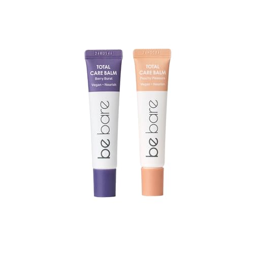 Naisture Be Bare Total Care Balm Dual Pack - Berry Burst and Peachy Pleasure Nourishing Multi-Balm with Vitamin E for Moisturizing Lips, Nails, Elbows and Dry Skin (2 pc)