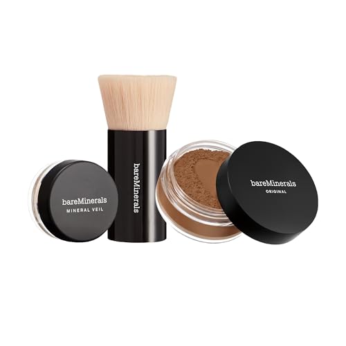 bareMinerals Original Get Started Kit, 3-Piece Makeup Set Includes Full-Sized Original Loose Mineral Foundation SPF 15, Travel-Sized Beautiful Finish Brush & Original Mineral Veil Setting Powder