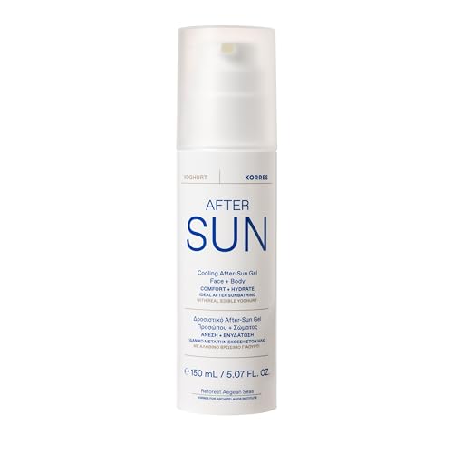 KORRES Greek Yoghurt Cooling After Sun Gel for Face & Body, Lightweight Hydrating Cream Gel with Natural Proteins & Vitamins, Sunburn Relief for Sun-Exposed or Dry Skin, 5.07 fl oz