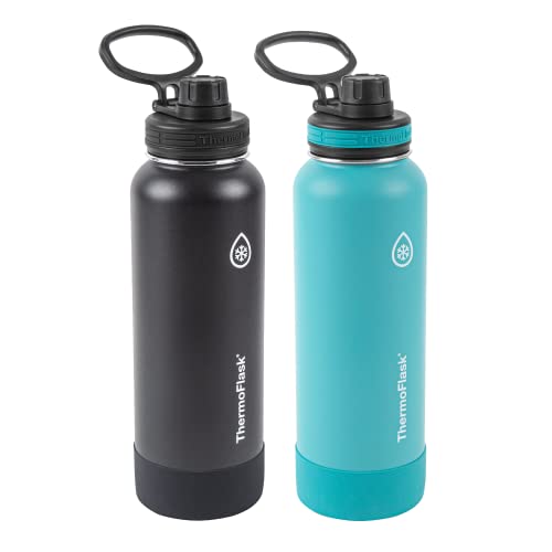 ThermoFlask 40 oz Double Wall Vacuum Insulated Stainless Steel 2-Pack of Water Bottles, Onyx Black/Splash