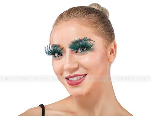 Green Faux-Feather Dramatic Eyelashes for Halloween & Cosplay
