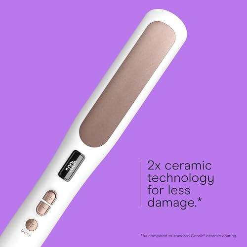 Conair Double Ceramic Hair Straightener Brush, Heated Straightening Brush for Smooth, Shiny Hair, V-Shaped Heated Bristles for Closer Contact, 5 LED Heat Settings, Dual Voltage, White