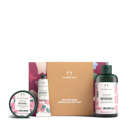 The Body Shop British Rose Essentials Gift Set- 3 Piece Set, Includes Body Yogurt, Hand Cream, Shower Gel, Vegan
