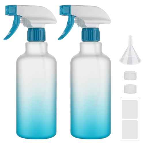 Spray Bottles 16.9oz/500ml Plastic Spray Bottle for Hair Mist/Stream Empty Spray Bottle Heavy Duty Refillable Containers for Cleaning Solutions, Plants Gradient 2 Pack (Blue)