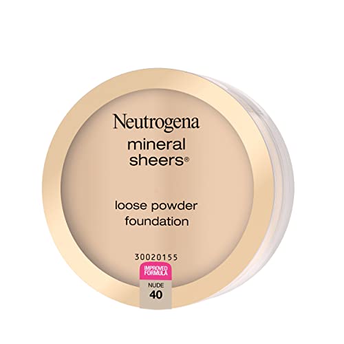 Neutrogena Mineral Sheers Lightweight Loose Powder Makeup Foundation with Vitamins A, C, & E, Sheer to Medium Buildable Coverage, Skin Tone Enhancer, Face Redness Reducer, Nude 40,.19 oz