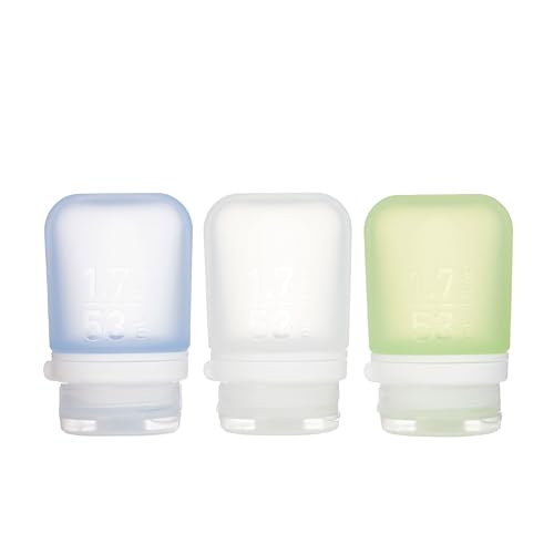 humangear GoToob+ Refillable Silicone Travel Size Bottles with Locking Cap for Women, Men, Toiletries, Beauty, Cosmetics, 3pk Set, Small (1.7oz), Clear/Green/Blue,HG3181
