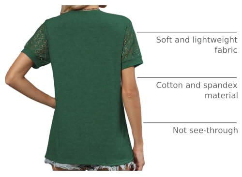 Women's Lace Sleeve Summer Top - Casual Crewneck Blouse