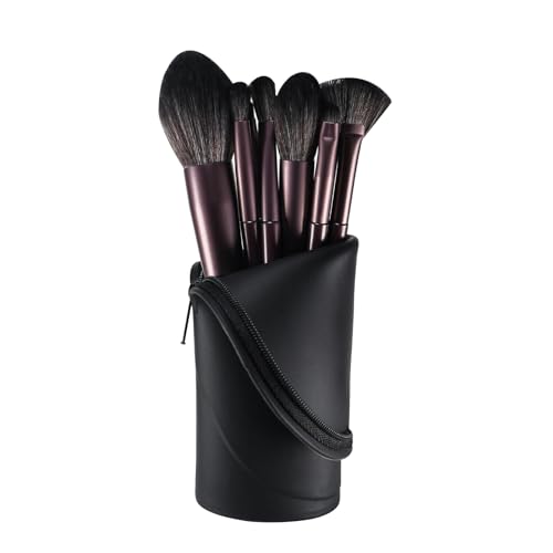 Travel Makeup Brush Holder, Silicone Small Makeup Brush Case, Portable Stand-up Makeup Tools Cosmetic Bags for Women,Soft Waterproof Brushes Organizer with Zipper (Black)