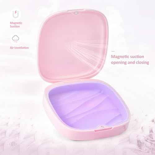 Retainer Case Slim Aligner Case with Vent Holes Removable Inner Tray Silicone for Easy Cleaning (1Pack Pink Purple)