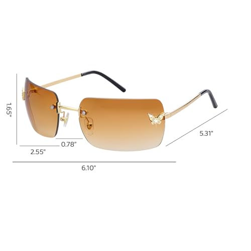 Unisex Rimless Y2K Rectangle Sunglasses with Clear Tinted Lenses - Fashion Shades for Women & Men