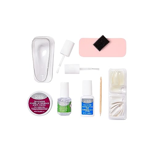 KISS Salon Dip Powder Nail Kit Professional Dipping System with Brush-On Gel, Dip Powder, Activator, 2 Brushes, Dipping Trough, Cuticle Stick, Sponge, Nail File, & 40 Nail Tips