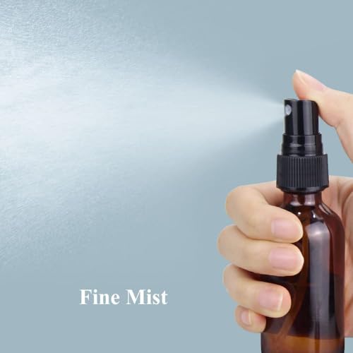 Wedama 2oz Glass Spray Bottles - Refillable Amber Fine Mist Containers for Gardening & Cleaning (8 Pack)