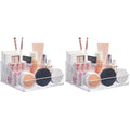STORi Clear Plastic Small Countertop Vanity Makeup Organizer, Compact Rectangular 4-Compartment Holder for Brushes, Eyeshadow Palettes, & Beauty Supplies, Made in USA (Pack of 2)