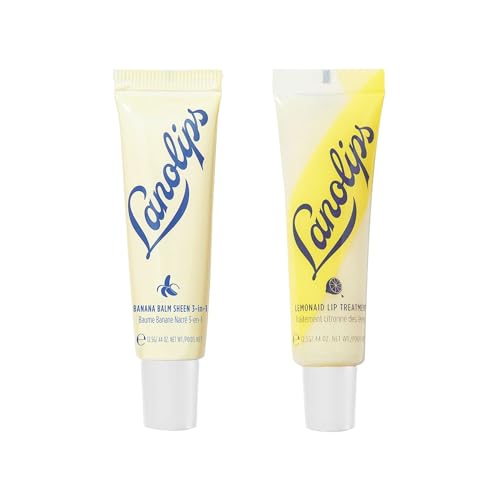 Lanolips Lip Treatment Duo - Banana Balm Lanolin Gloss for Long Lasting Hydration (12.5g) + Lemonaid Lanolin Lip Treatment - Clear Gloss and Exfoliant (12.5g)