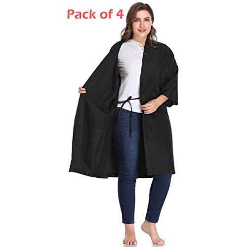 Salon Robes Smock for Clients, Pack of 4, Hair Salon Client Gown Cape, Black