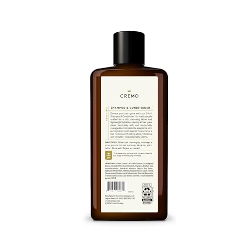 Cremo Bourbon & Oak 2-in-1 Shampoo & Conditioner, 16 Fl Oz