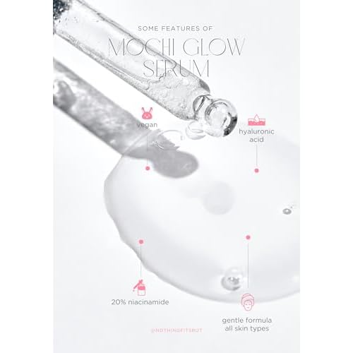 Mochi Glow 20% Niacinamide Serum for Face, High Potency Pore Tightening Skin Serum with Hyaluronic Acid & Glutathione, Anti-Aging Serum for Dark Spots & Fine Lines, Korean Skincare, 50ml/1.7fl.oz.