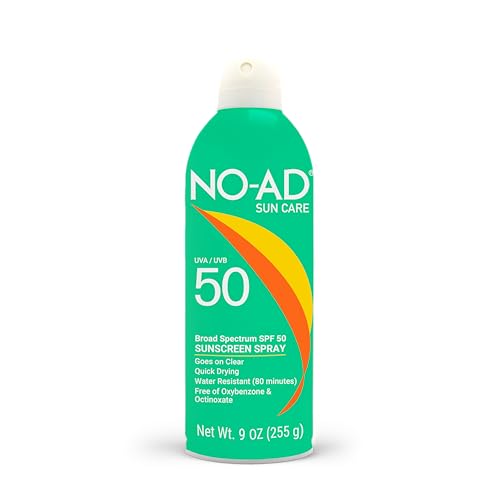 NO-AD SPF 50 Sunscreen Spray | Non-Greasy, Waterproof and Non toxic Sunscreen | Body Sunscreen | Suitable for All Skin Types | Broad Spectrum Protection for Active Lifestyles | 9 oz
