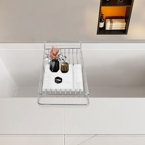 Expandable Stainless Steel Bathtub Tray with Marble Groove