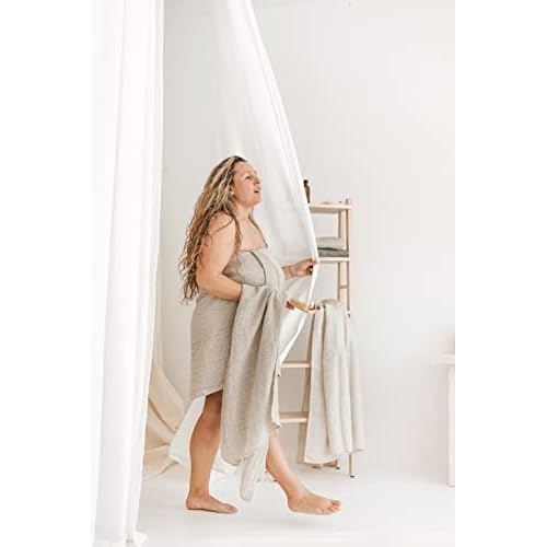 100% Natural Linen Bath Towel - Lightweight Quick-Dry Absorbent Exfoliating Linen Towel - Open Weave Hair Drying Towel