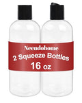 16 oz Clear Plastic Squeeze Bottles, 2-Pack | Leak-Proof Travel Containers