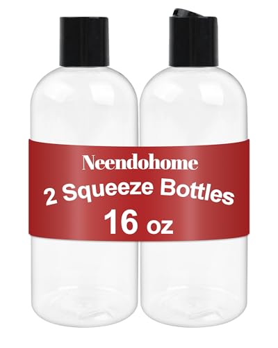 16 oz Clear Plastic Squeeze Bottles, 2-Pack | Leak-Proof Travel Containers