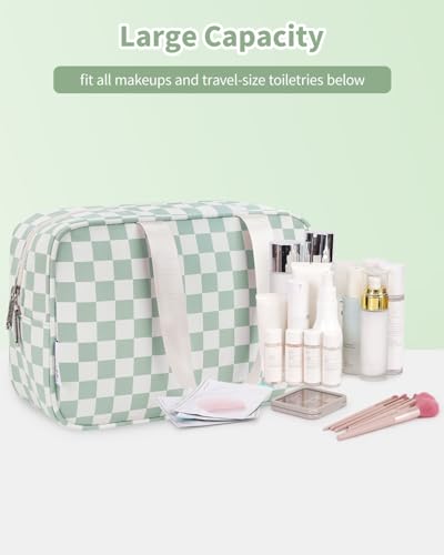 Narwey Large Capacity Checkered Makeup Bag with Handle