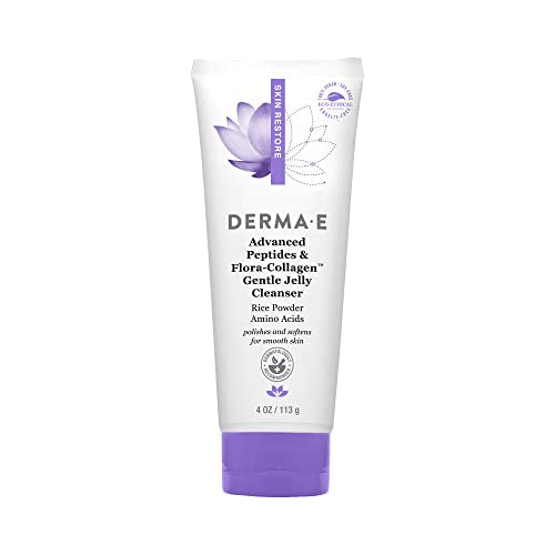 Derma E Advanced Peptides and Vegan Flora-Collagen Gentle Jelly Cleanser – Cleansing Face Wash Brightens, Hydrates and Reduces Appearance of Facial Lines and Wrinkles, 4 Oz