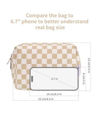 Narwey Checkered Makeup Bag Large Travel Cosmetic Organizer