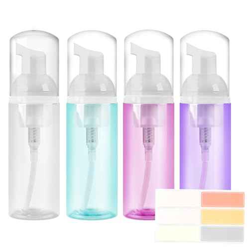 4 Pack Foam Pump Bottle, 60 ml/2 oz Mini Empty Bottle Travel Foaming Dispenser, Plastic Mousse Foam Dispenser Pump for Soap, Shower Gel, Shampoo, Facial Cleanser - Mix Colors