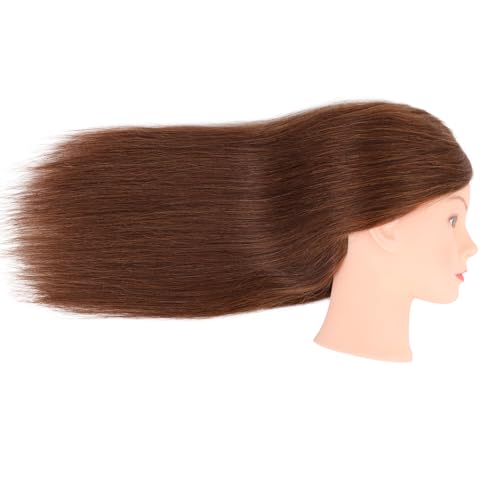 24-26¡¯¡¯ Cosmetology Mannequin Head with 100% Real Human Hair, 100% Human Hair Hairdresser Cosmetology Mannequin Manikin Training Head Hair and Free Clamp Holder