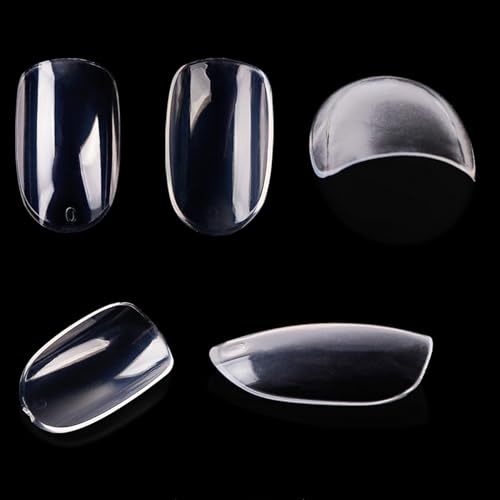 HerMia 600pcs Round Head Shaped Nail Tips Artificial Full Cover False Flake Nail Tips 10 Sizes Acrylic Clear Nails for Nail Salon Nail Shop DIY Nail Extension Nail Art (Round Head - Clear)