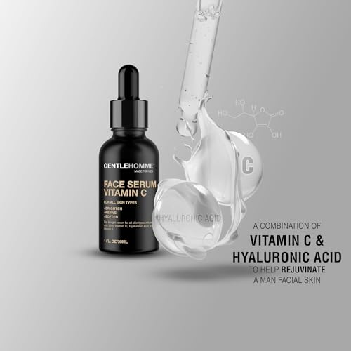 Gentlehomme - Vitamin C Face Serum - Men¡¯s Facial Serum - With 20% Vitamin C, Hyaluronic Acid & Vitamin E - Helps Brighten, Revive & Soften Skin - Day & Night Serum - All Skin Types - Vegan - 1oz