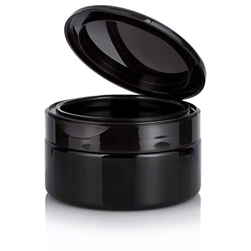 JUVITUS 8 oz Black PET Plastic Low Profile Jar with Black Flip Top Cap (12 Pack)