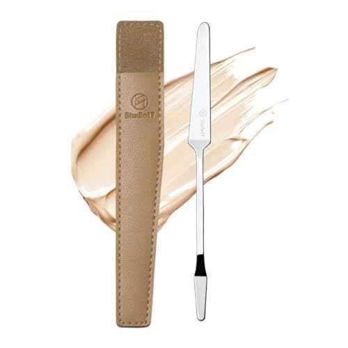 Foundation Spatula Made of Stainless Steel | Professional Makeup Spatula for Even Application of Foundation | Double Edged Spatula for Small Area of Face | Pouch Included for Clean Storage