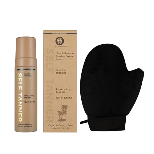 ESTB self tanning | self tanning lotion | Get The Darkest Tan Possible Bundle - Best Dark Self Tanning Mousse w Mitt Applicator, 1 Hour Sunless Tanner, No Fake Tan Smell, Vegan, 6.7 Fl Oz