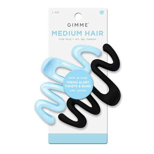 Gimme Beauty Medium Hair Trend Alert Twists & Buns - Break-Resistant, Recycled Plastic Clip - Non-Slip, Firm Hold Clip for All Hair Types - Trendy Wave Design - Black/Blue