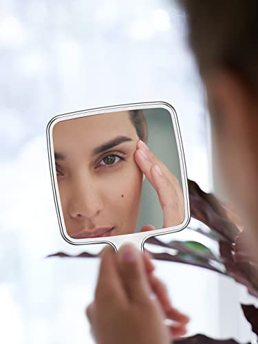 Handheld Mirror 4 Inch x 7 Inch Square Silver Makeup Lash Mirror - Water Ripple Design