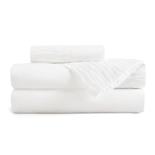 Bedsure Twin Sheets Set - Soft Twin Bed Sheets, 3 Pieces Hotel Luxury White Sheets Twin, Easy Care Polyester Microfiber Cooling Bed Sheet Set